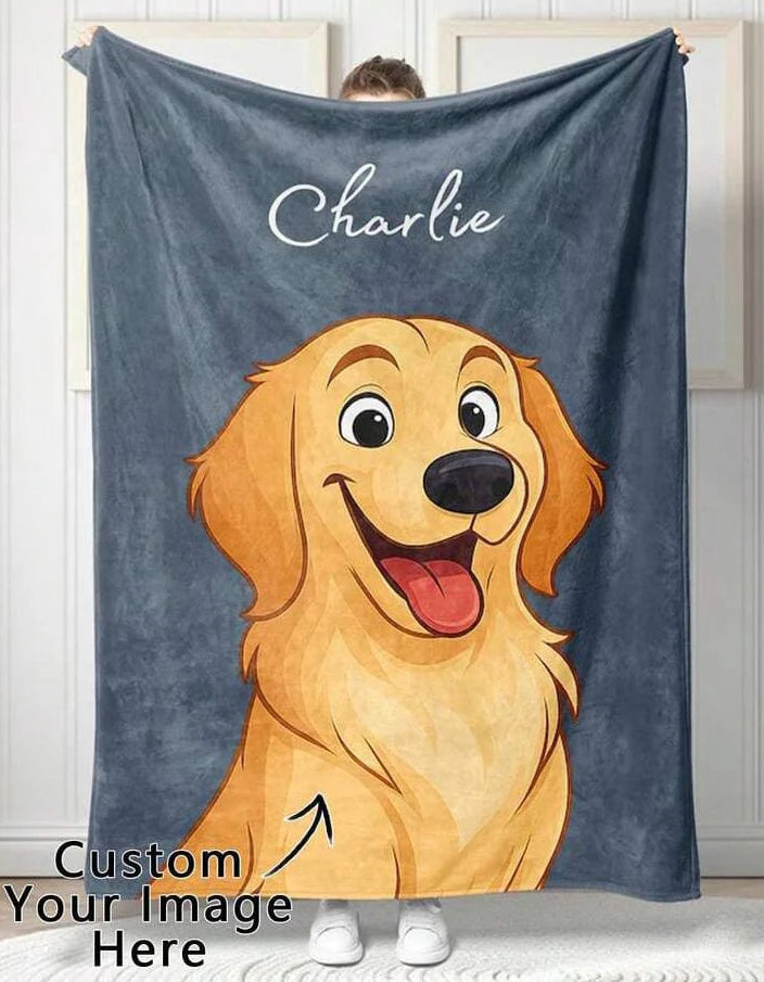 Custom Illustrated Pet Portrait Blanket – Personalized Fleece Comfort