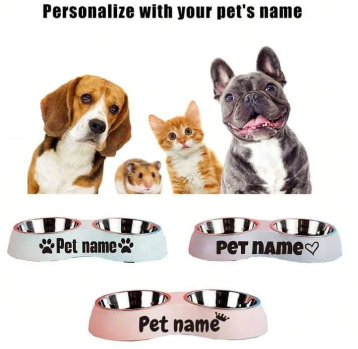 Personalized Double Stainless Steel Pet Bowl – Non-Slip & Mess-Free