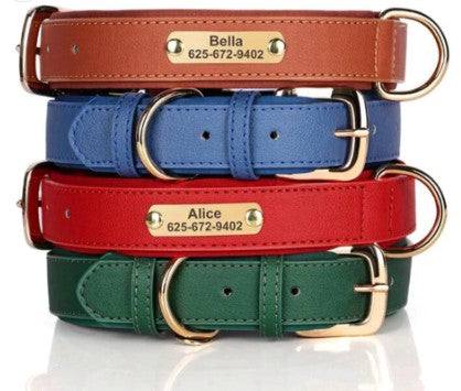 Personalized Leather Dog Collar – Custom Laser Engraved, Soft Padded & Anti-Rust Hardware