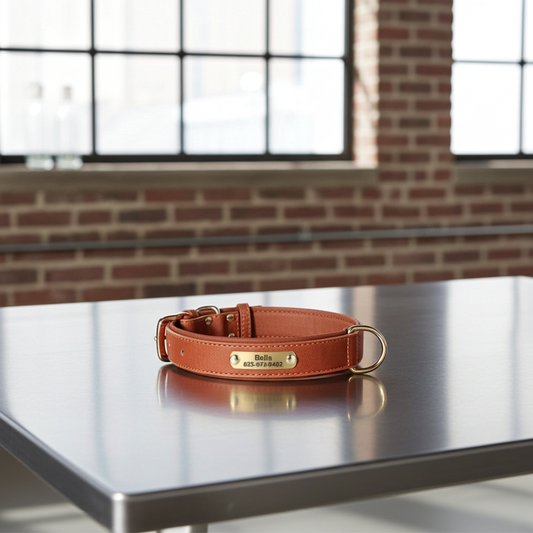 Personalized Leather Dog Collar – Custom Laser Engraved, Soft Padded & Anti-Rust Hardware