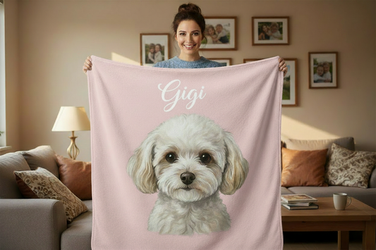 Pink Pet Portrait Blanket with Realistic Texture